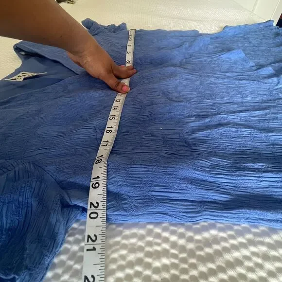 KSL Blue Textured Asymmetrical Blouse Women’s V-Neck Short Sleeve Top Size 16W - Picture 5 of 8